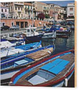Fishing Boats Moored At La Maddalena Wood Print