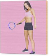 Fit Active Female Sports Person Playing Tennis Wood Print