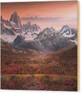 Fitz Roy Mountain In Autumn Wood Print
