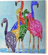 Flamingo Color Riot Wood Print