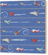 Flight Time Stripe Pattern Blue Wood Print