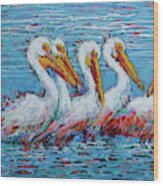 Flock Of White Pelicans Wood Print