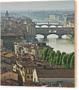 Florence. View Of Ponte Vecchio Over Wood Print