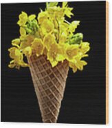 Flower Ice Cream Cone Wood Print