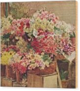 Flower Stall In Mentone Market, C1910 Wood Print