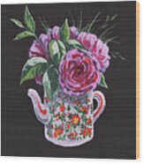 Flowers Bouquet In Teapot Floral Impressionism Wood Print