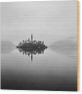 Foggy Lake Bled Wood Print