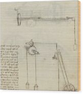 Folio F 35r. Codex Madrid I -ms. 8937- 'treaty Of Statics And Mechanics', 192 Folios With 384 Pag... Wood Print