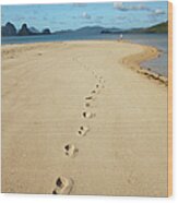 Footprints On A Sand Island Near El Wood Print