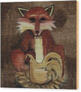 Fox And Hen Wood Print