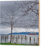 Freighter On The Columbia Wood Print