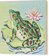 Frog On Lily Pad Wood Print