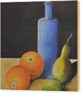 Fruit And Bottle Wood Print