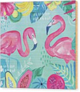 Fruity Flamingos I Wood Print