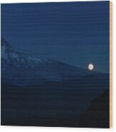 Full Moon On Mt. Hood Flanks Wood Print