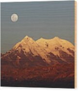 Full Moon Rise Over Mt Illimani Wood Print