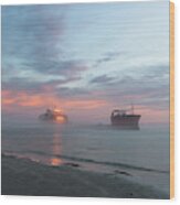 Ghost Ship - Foggy Twilight Wood Print