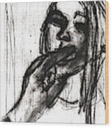 Girl With Fingers In Her Mouth Wood Print