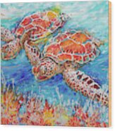 Gliding Sea Turtles Wood Print