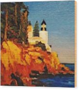 Glowing Light House Wood Print