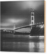 Golden Gate Bridge B/w Wood Print