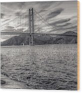 Golden Gate Bridge In Black And White Wood Print