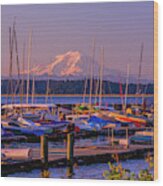 Golden Hour At Leschi Marina Wood Print