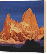 Golden Sunrise At Fitz Roy Mountain In Argentinean Patagonia Wood Print
