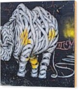 Graffiti Art Painting Of Rhino Wood Print