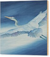 Great Blue Heron In Flight Wood Print