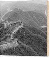 Great Wall Of China, Monochrome Wood Print