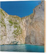 Greece, Cliff Landscape With Sea Wood Print