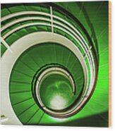 Green Circular Stairway Wood Print
