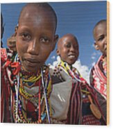 Group Of Maasai Children 11-14 Wood Print