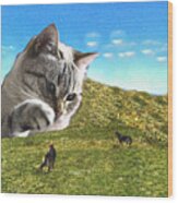 Gulliver's Cat Meets Abbie's Dogs Wood Print