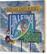 Haleiwa Surfer Sign 2 Wood Print