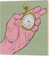 Hand Holding A Pocket Watch Wood Print