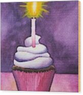 Happy Birthday Cupcake Wood Print