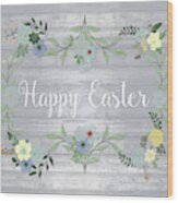 Happy Easter Floral Wood Print