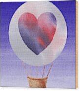 Happy Heart Hot Air Balloon Watercolor Iv Wood Print