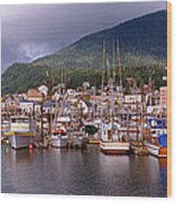 Harbor And Down Town Area Of Ketchikan Wood Print