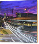 Hardbrücke Sunset With Car Light Wood Print