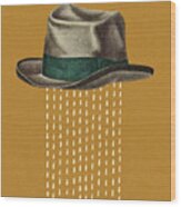 Hat And Falling Rain Wood Print
