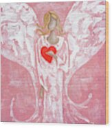 Heard On High Angel - Pink Heart Wood Print