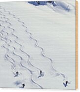 Heli-skiing, Five People Descending Wood Print