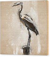 Heron On Post Wood Print