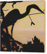 Heron Sunset Wood Print