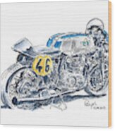 Horex Classic Racing Motorcycle Ink Drawing And Watercolor Wood Print