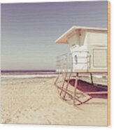 Huntington Beach Lifeguard Tower #9 Retro Photo Wood Print