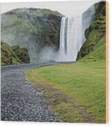 Iceland, Skogafoss, Waterfall, Digital Wood Print